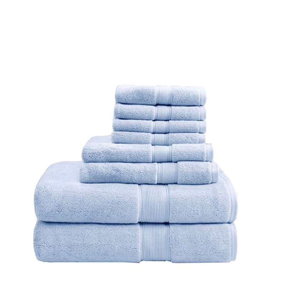 800GSM 100% Cotton 8 Piece Antimicrobial Towel Set - Light Blue