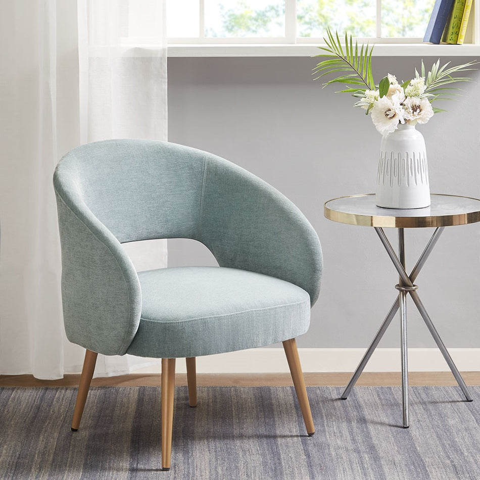 Madison Park Dinah Open Back Accent chair with Antique Gold Metallic Legs - Seafoam