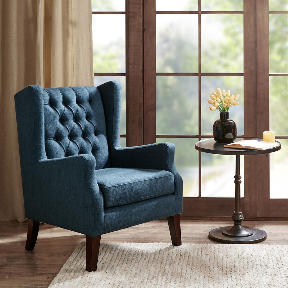Madison Park Maxwell Button Tufted Wing Chair - Navy 