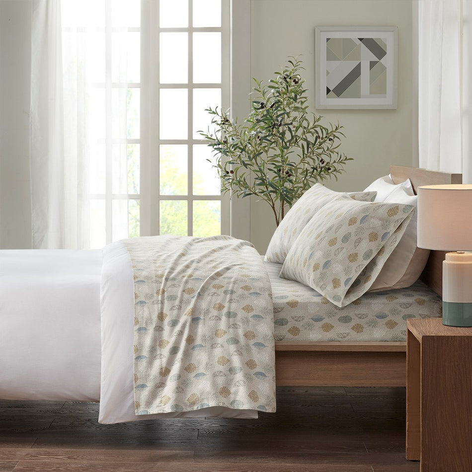 True North by Sleep Philosophy Cozy Cotton Flannel Printed Sheet Set - Multi Leaves  - Full Size Shop Online & Save - ExpressHomeDirect.com
