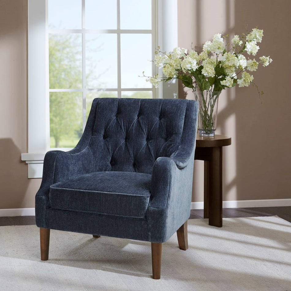 Madison Park Qwen Button Tufted Accent Chair - Navy 