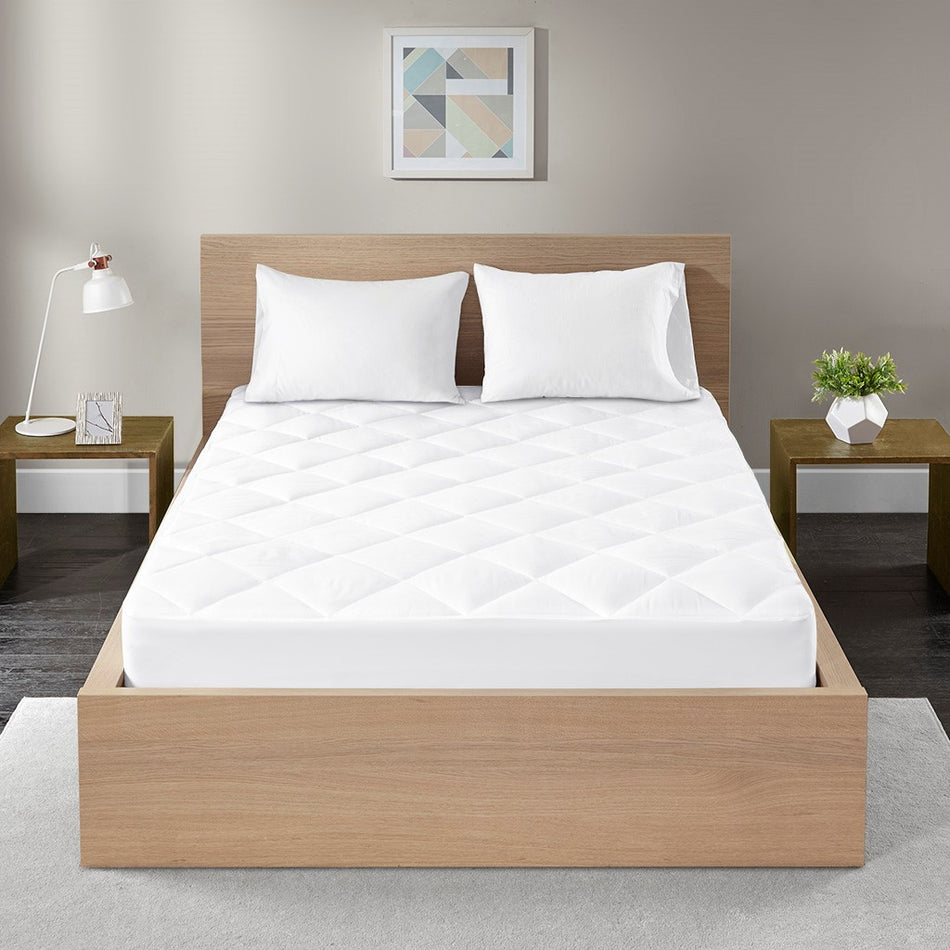 Quiet Nights 300 Thread Count Cotton Sateen Waterproof Mattress Pad - White - Queen Size