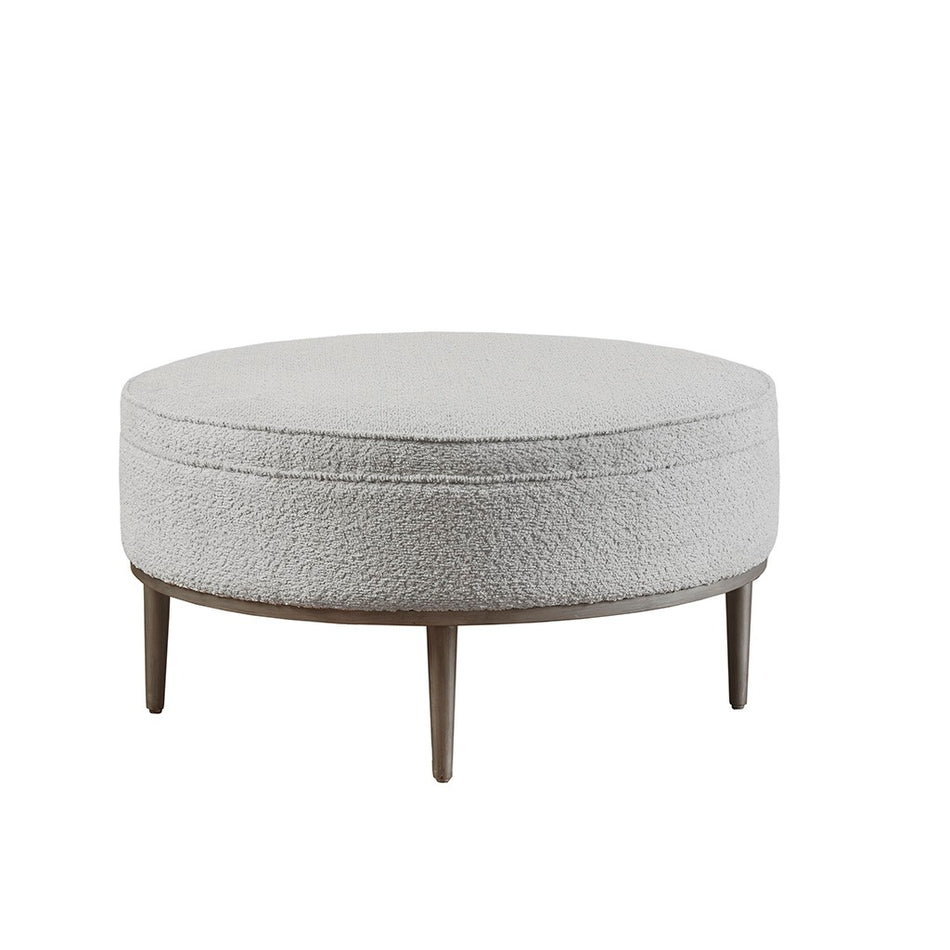 Harriet Upholstered Round Cocktail Ottoman with Metal Base 34" Dia - Grey