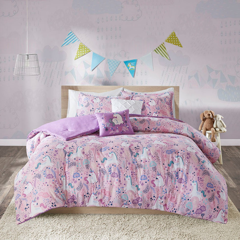 Lola Unicorn Cotton Comforter Set - Pink - Twin Size