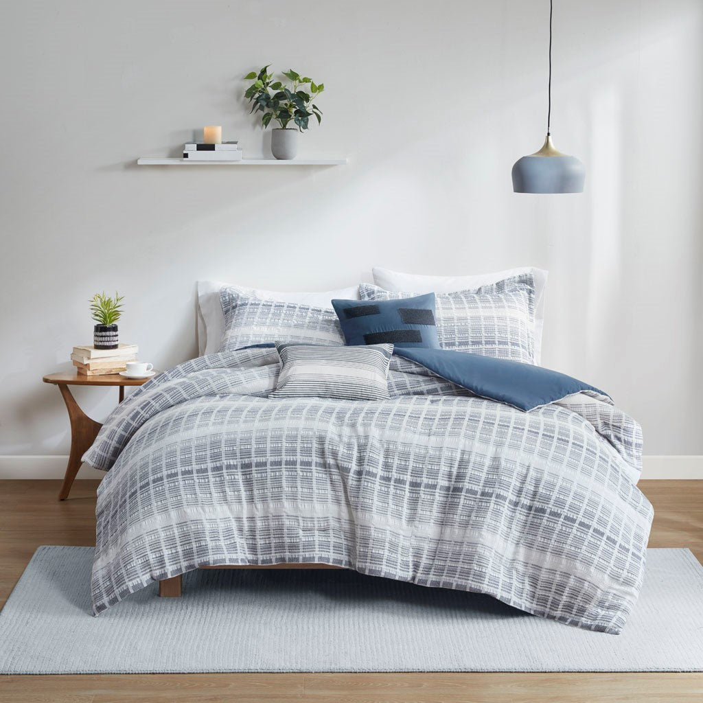 Urban Habitat West 5 Piece Cotton Jacquard Waffle Weave Duvet Cover Set - Blue  - Full Size / Queen Size Shop Online & Save - ExpressHomeDirect.com