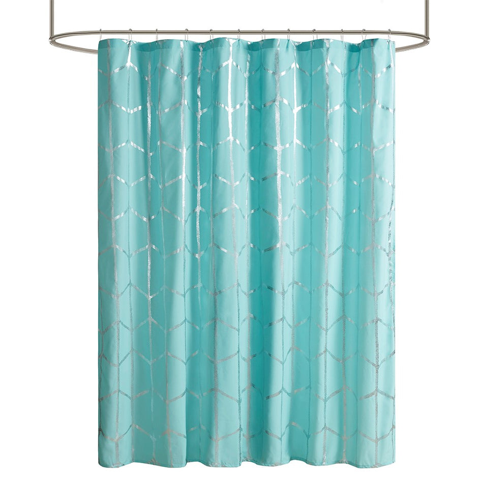 Intelligent Design Raina Printed Metallic Shower Curtain - Aqua / Silver - 72x72"