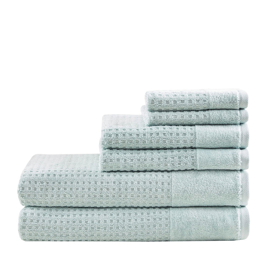 Madison Park Spa Waffle Cotton Waffle Jacquard Antimicrobial Bath Towel 6 Piece Set - Seafoam 