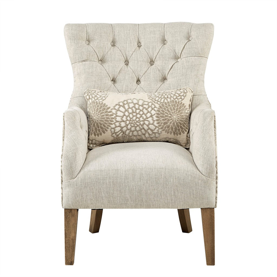 Braun Accent Chair with Back Pillow - Beige Multi
