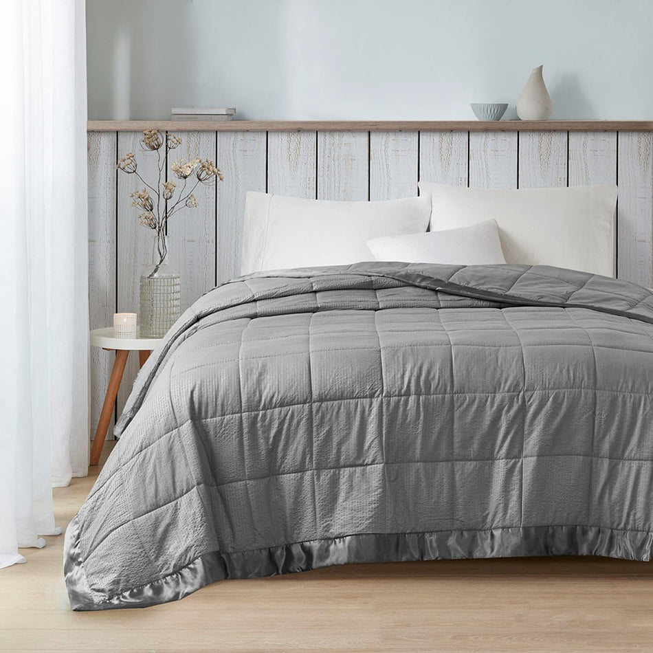 Cambria Oversized Down Alternative Blanket with Satin Trim - Charcoal - Full Size / Queen Size
