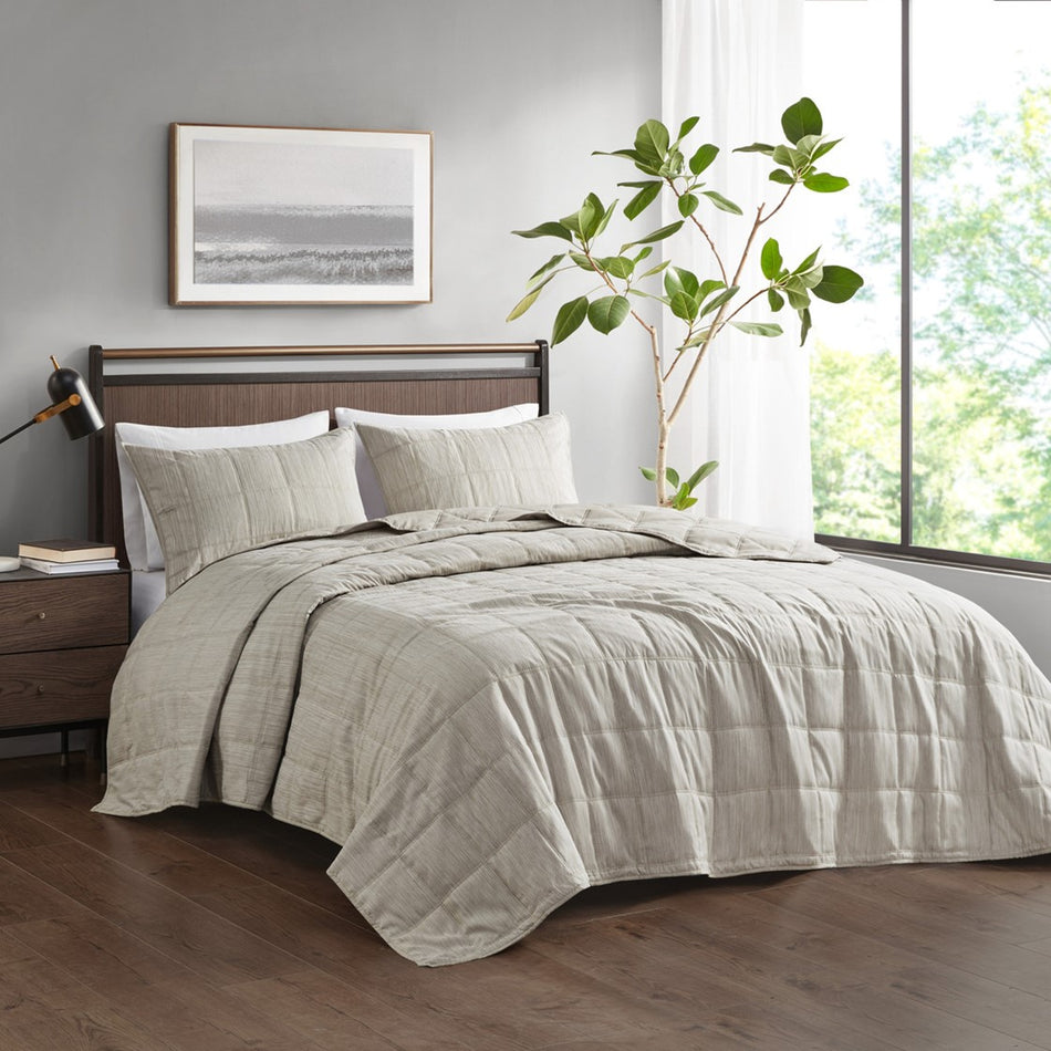 Beautyrest Guthrie 3 Piece Striated Cationic Dyed Oversized Quilt Set
 - Natural - King/Cal King - BR13-3875