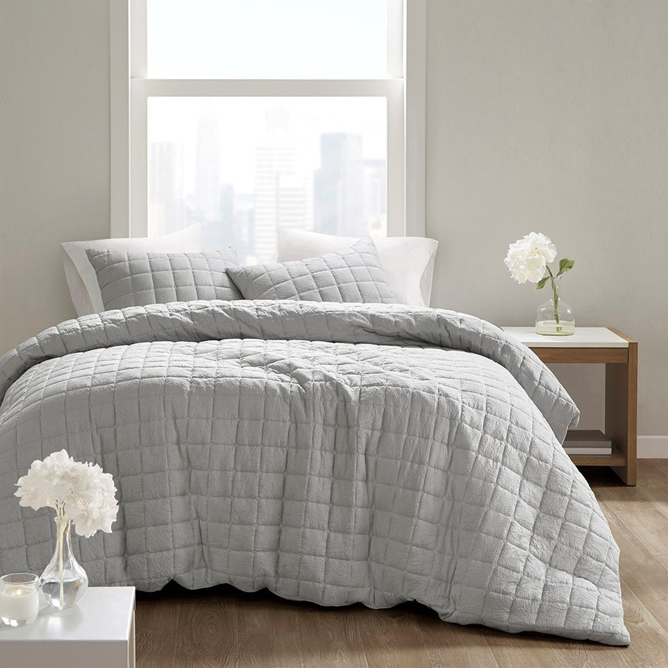 Cocoon 3 Piece Quilt Top Duvet Cover Mini Set - Grey - King Size / Cal King Size