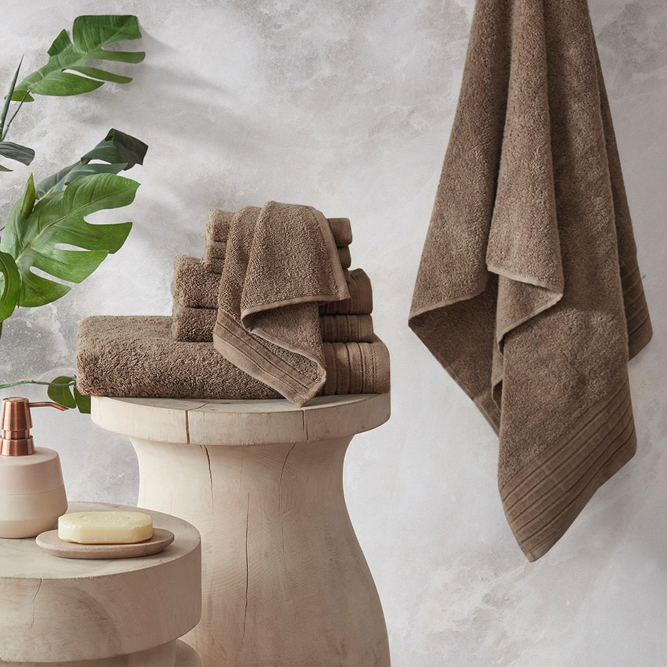 Madison Park Signature Mirage Solid 100% Cotton 8 Piece Antimicrobial Towel Set - Taupe
