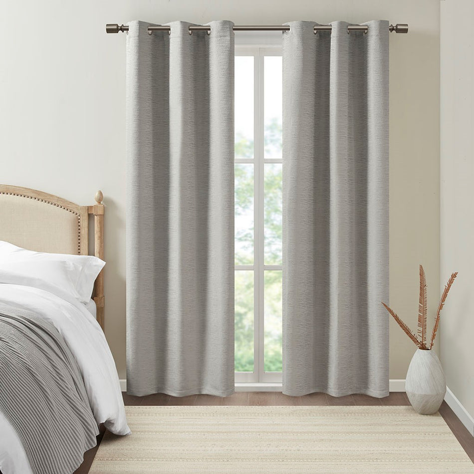 Beautyrest Rocky Solid Textured Jacquard Total Blackout Magnetic Closure Panel Pair - Grey - 84" Panel