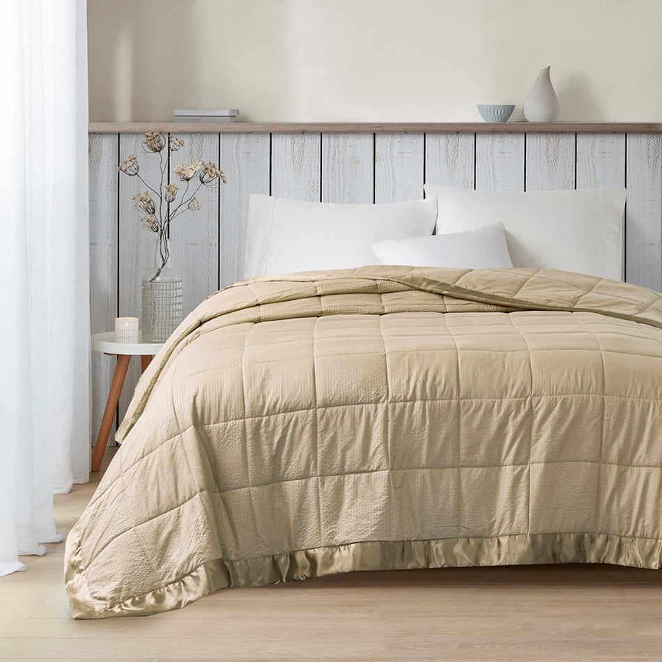 Cambria Oversized Down Alternative Blanket with Satin Trim - Taupe - Full Size / Queen Size