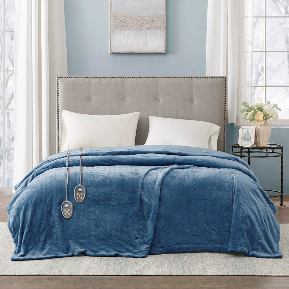 Beautyrest Heated Plush Blanket - Sapphire Blue  - Full Size Shop Online & Save - ExpressHomeDirect.com