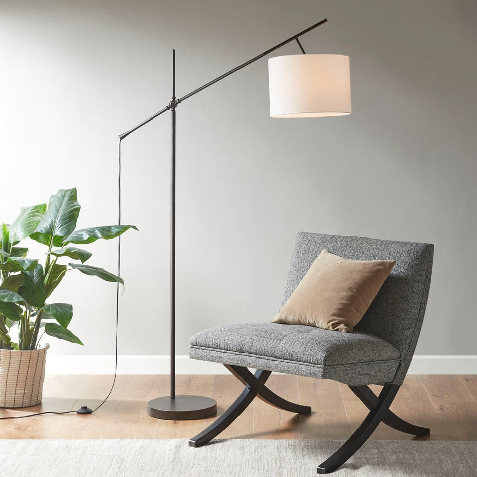 Keller Adjustable Arched Floor Lamp with Drum Shade - Oil Rubbed Bronze / Cream