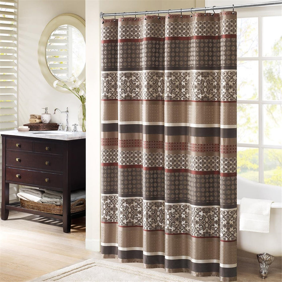 Madison Park Princeton Jacquard Shower Curtain - Red - 72x72"