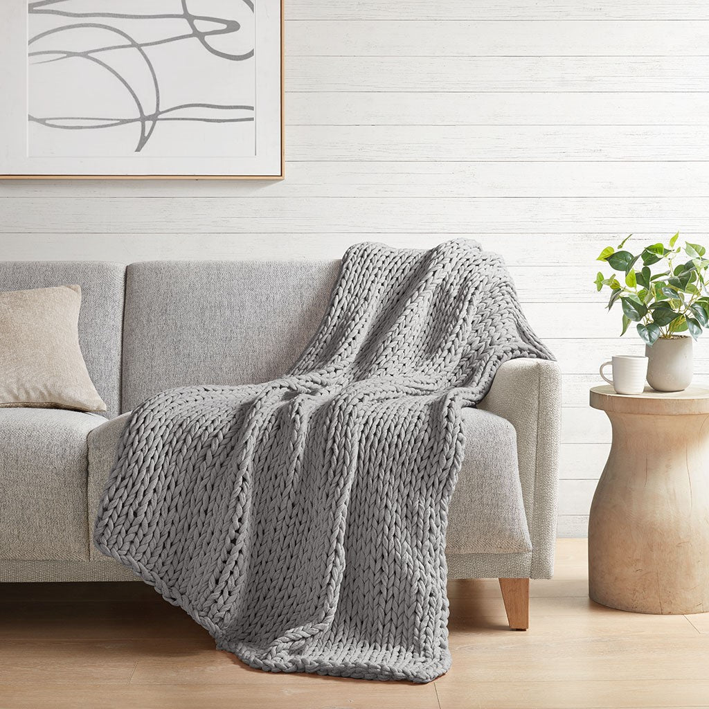 Madison Park Chunky Double Knit Handmade Throw - Grey - 50x60"