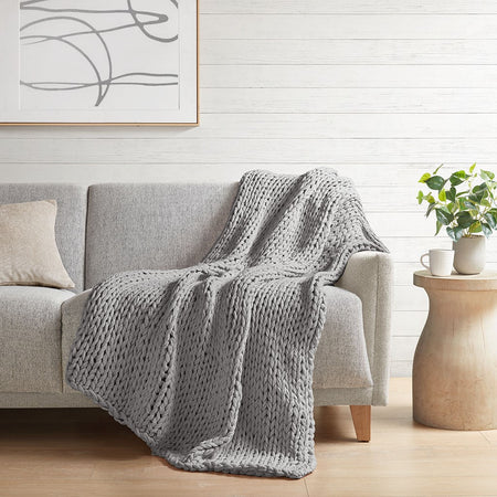 Madison Park Chunky Double Knit Handmade Throw - Grey - 50x60"