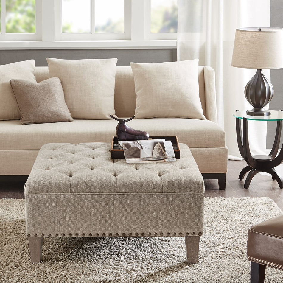 Madison Park Lindsey Tufted Square Cocktail Ottoman - Taupe