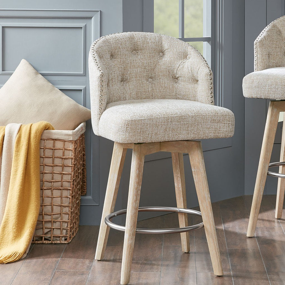 Madison Park Onyx Upholstered 360 Degree Swivel Counter Stool 26" H - Cream