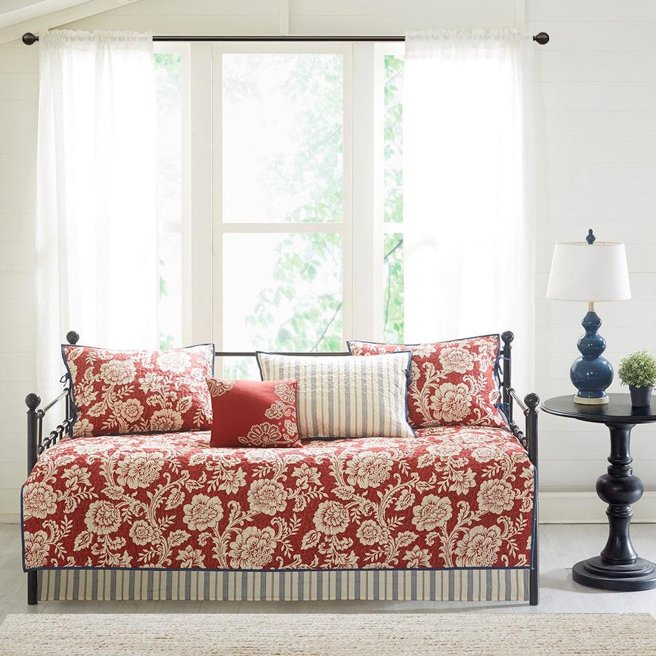 Lucy 6 Piece Cotton Twill Reversible Daybed Set - Red - Daybed Size - 39" x 75"