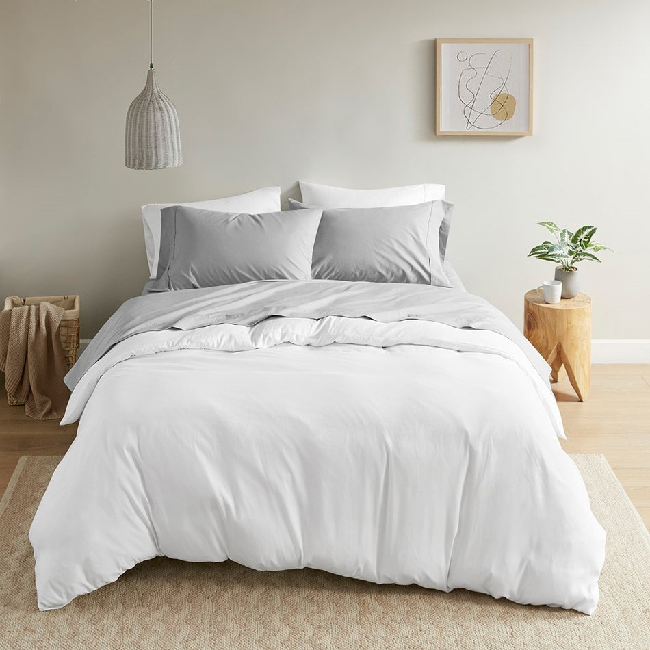Peached Percale Cotton Peached Percale Sheet Set - Grey - Twin Size