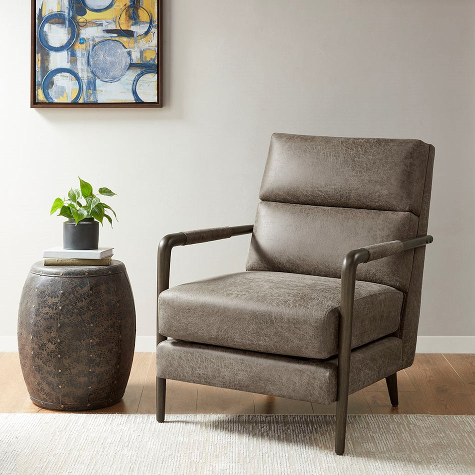 Madison Park Gavin Faux Leather Channel Accent Armchair - Brown