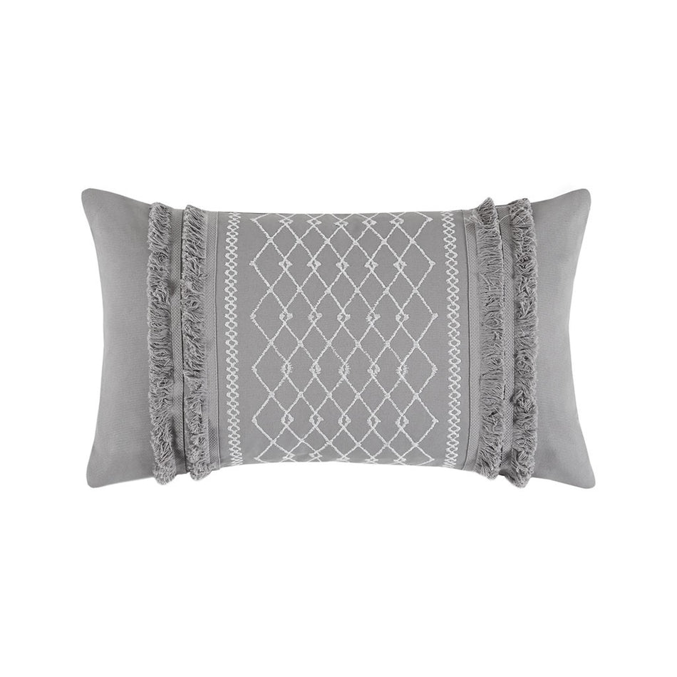 INK+IVY Bea Embroidered Cotton Oblong Pillow with Tassels - Grey - Oblong