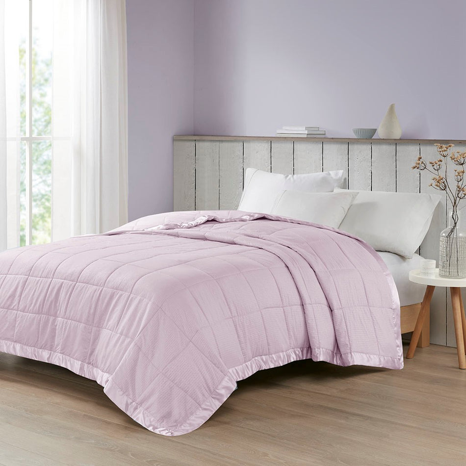 Madison Park Cambria Oversized Down Alternative Blanket with Satin Trim - Lilac - Full Size / Queen Size