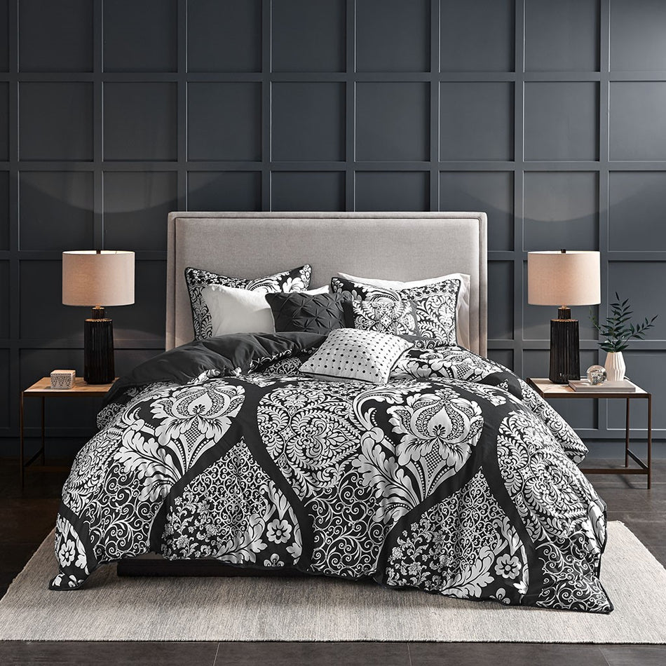 Vienna 6 Piece Printed Duvet Cover Set - Black - Full Size / Queen Size