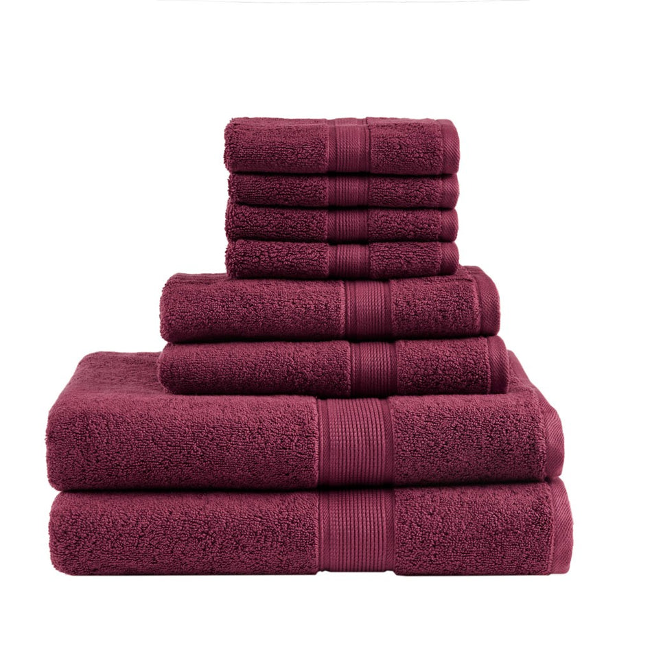 800GSM 100% Cotton 8 Piece Antimicrobial Towel Set - Burgundy