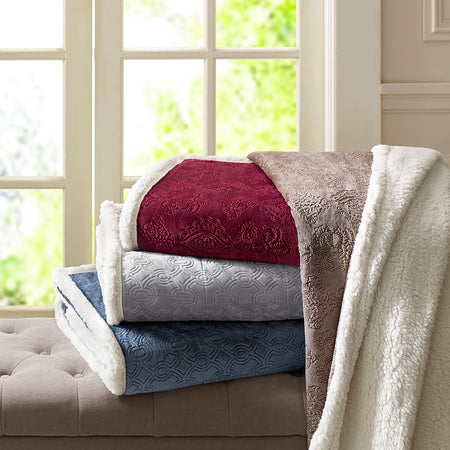 Madison Park Elma Oversized Textured Plush Throw - Blue - 60x70"