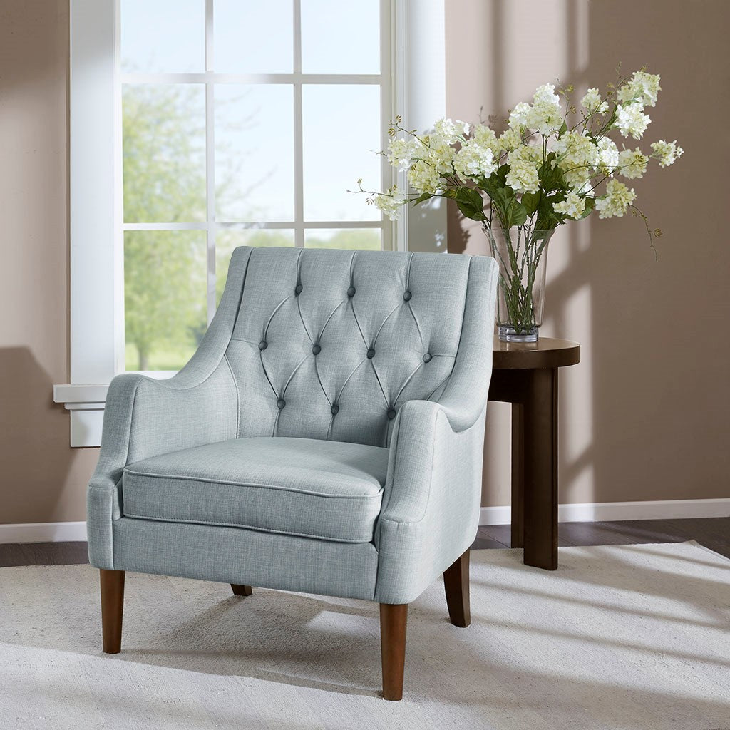 Madison Park Qwen Button Tufted Accent Chair - Dusty Blue