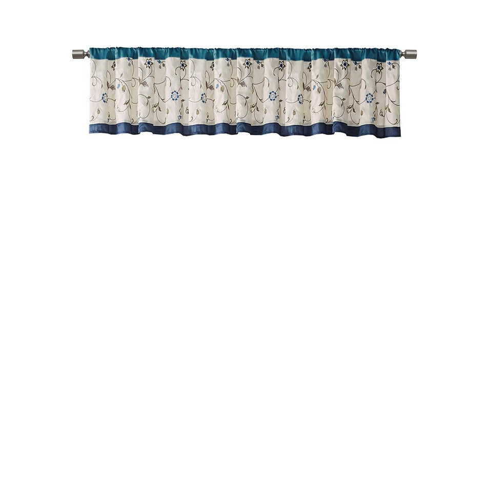 Serene Embroidered Window Valance - Navy - 50x18"