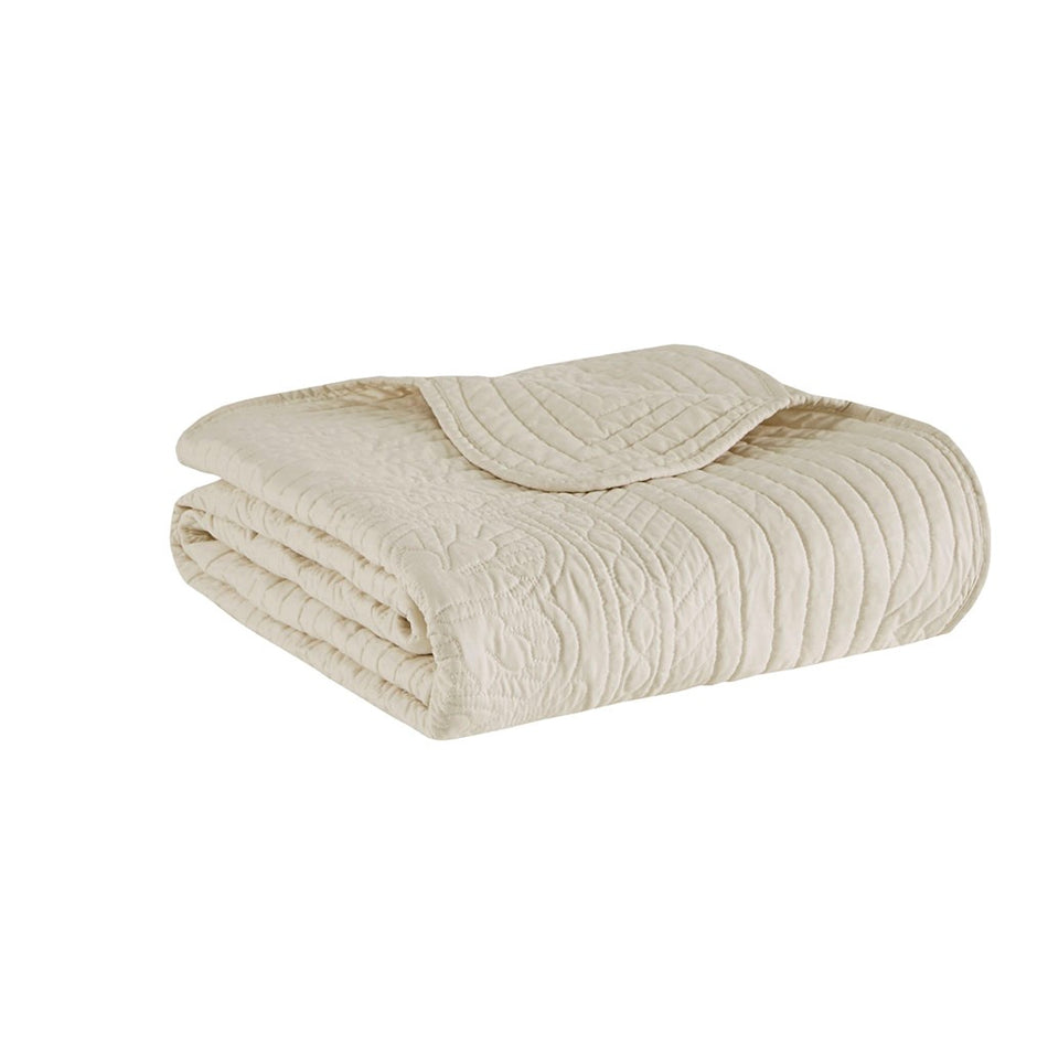 Tuscany Oversized Quilted Throw with Scalloped Edges - Cream - 60x72"
