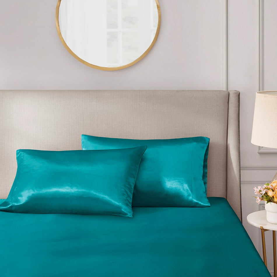 Madison Park Essentials Satin Luxury 2 PC Pillowcases - Teal - King Size