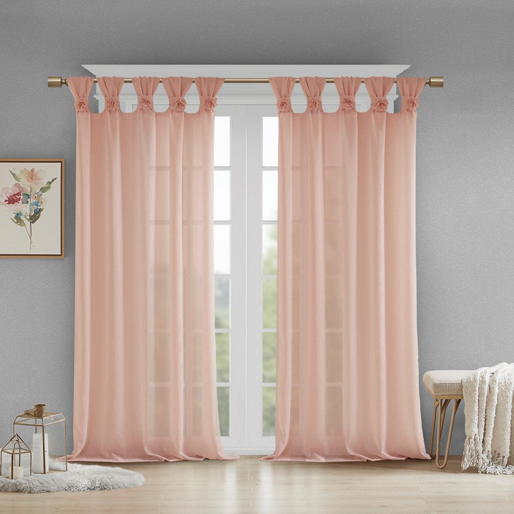 Madison Park Rosette Floral Embellished Cuff Tab Top Solid Window Panel - Blush - 50x84"