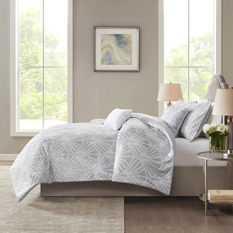 Kiona 5 Piece Crushed Velvet Comforter Set - Silver - Full Size / Queen Size