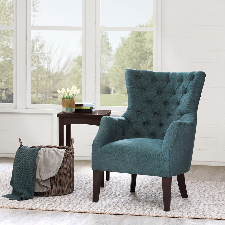 Madison Park Hannah Button Tufted Wing Chair - Teal 