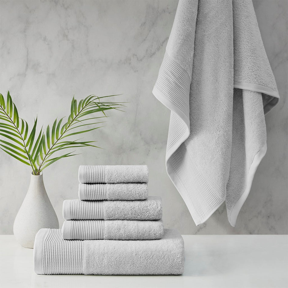 Beautyrest Nuage Cotton Tencel Blend Antimicrobial 6 Piece Towel Set - Grey 