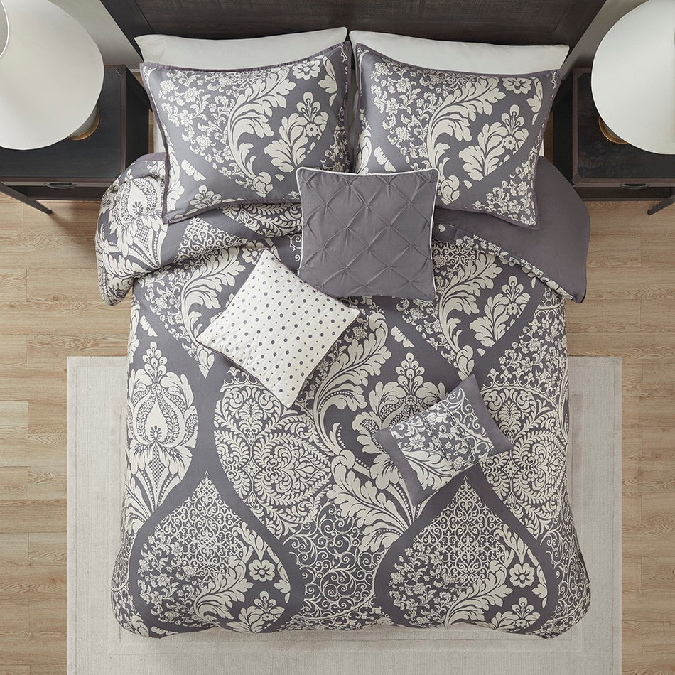 Madison Park Vienna 6 Piece Printed Duvet Cover Set - Grey - King Size / Cal King Size