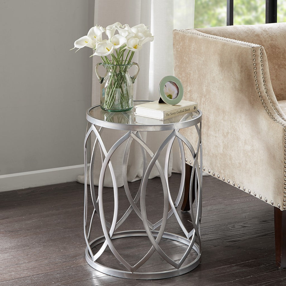 Madison Park Arlo Metal Eyelet Accent Table - Grey