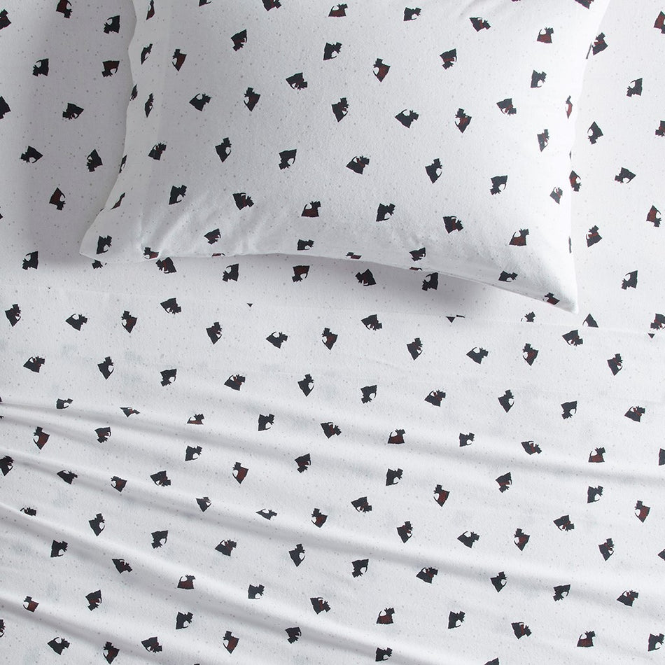 Cotton Flannel Sheet Set - Black / White Scottie Dogs - King Size