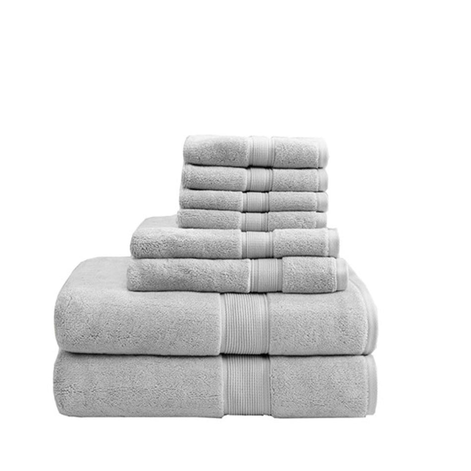 800GSM 100% Cotton 8 Piece Antimicrobial Towel Set - Silver