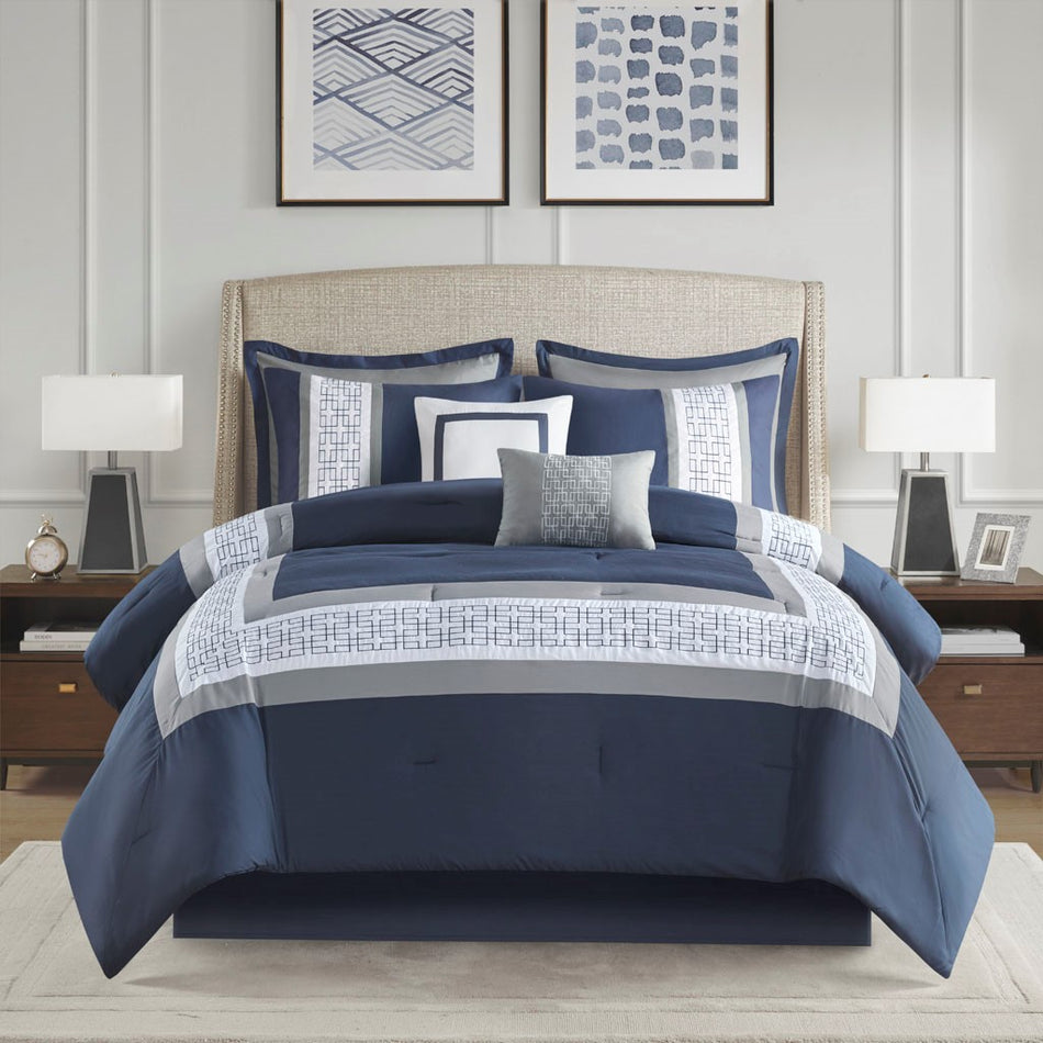 510 Design Powell 8 Piece Embroidered Comforter Set - Navy - King Size