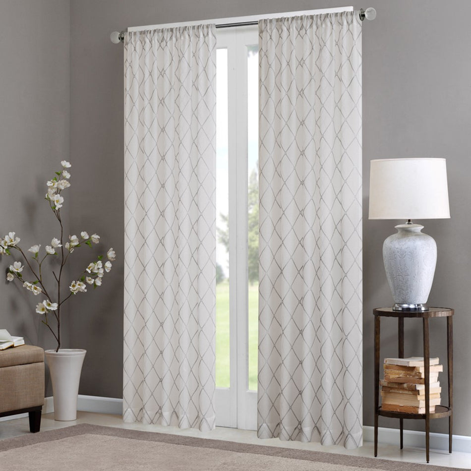 Madison Park Irina Diamond Sheer Window Curtain - White / Grey - 50x84"