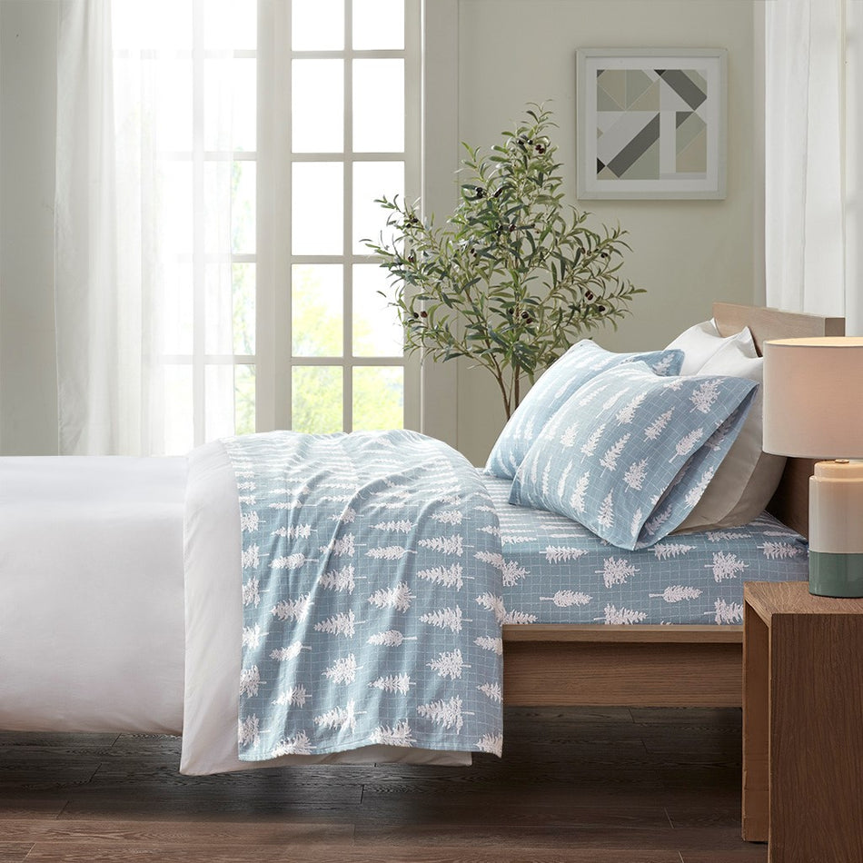 True North by Sleep Philosophy Cozy Cotton Flannel Printed Sheet Set - Blue Forest  - Full Size Shop Online & Save - ExpressHomeDirect.com