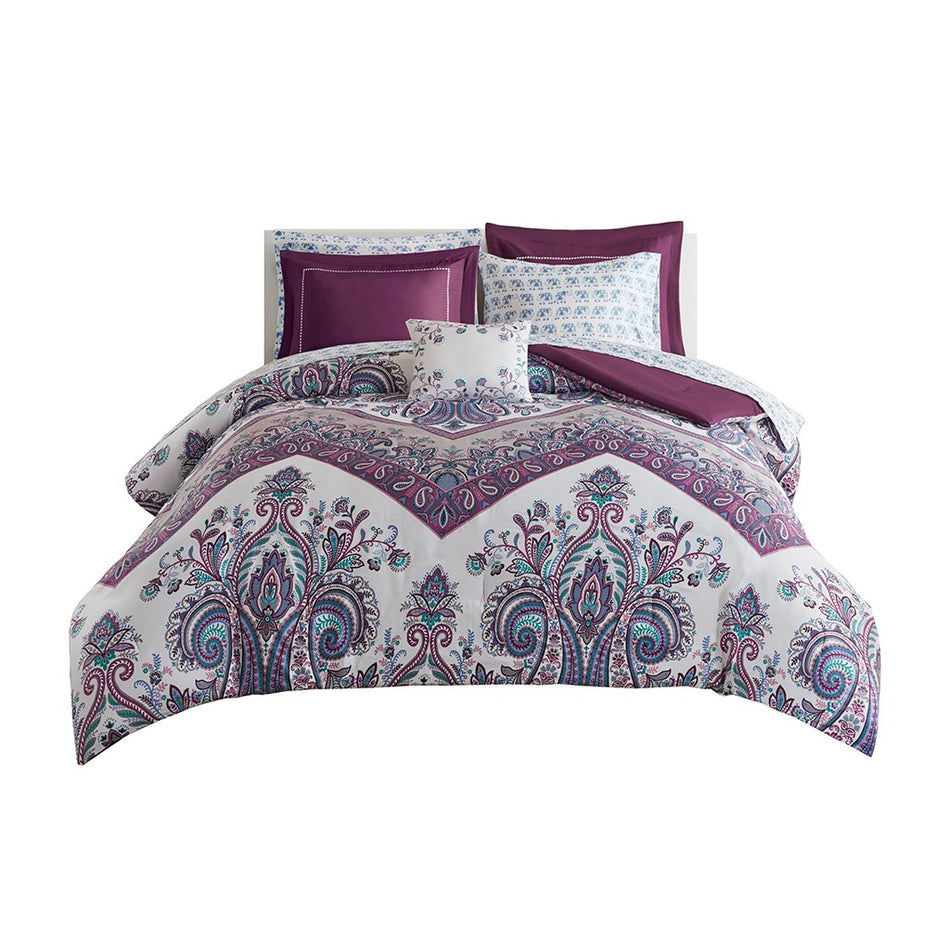 Tulay Boho Comforter Set with Bed Sheets - Purple - Twin Size