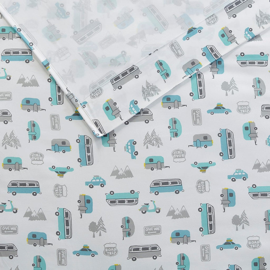 Novelty Print Sheet Set - Grey / Blue Road Trip - Twin XL Size